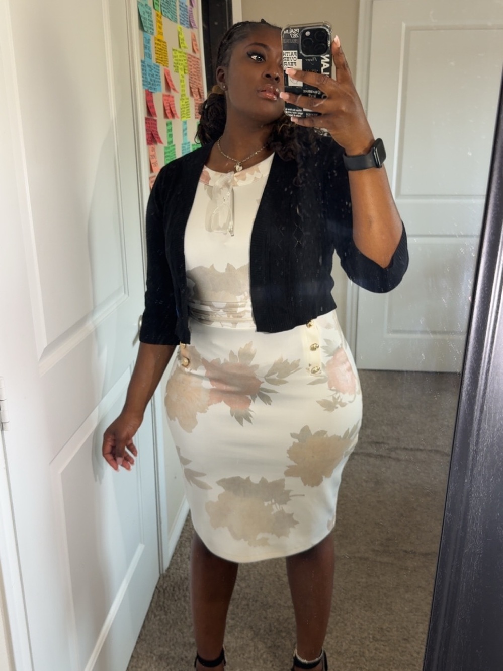 Floral Pencil Skirt in Cream and Tan